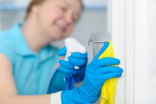 Carpet cleaning technician preparing equipment safely in West Kensington